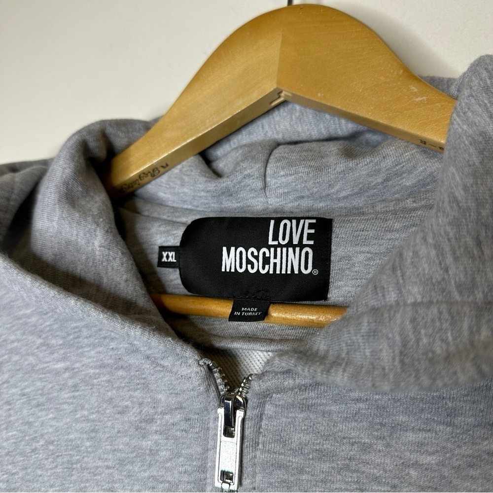 Love Moschino Mens Patches Zipper Hoodie Grey XXL - Picture 5 of 9
